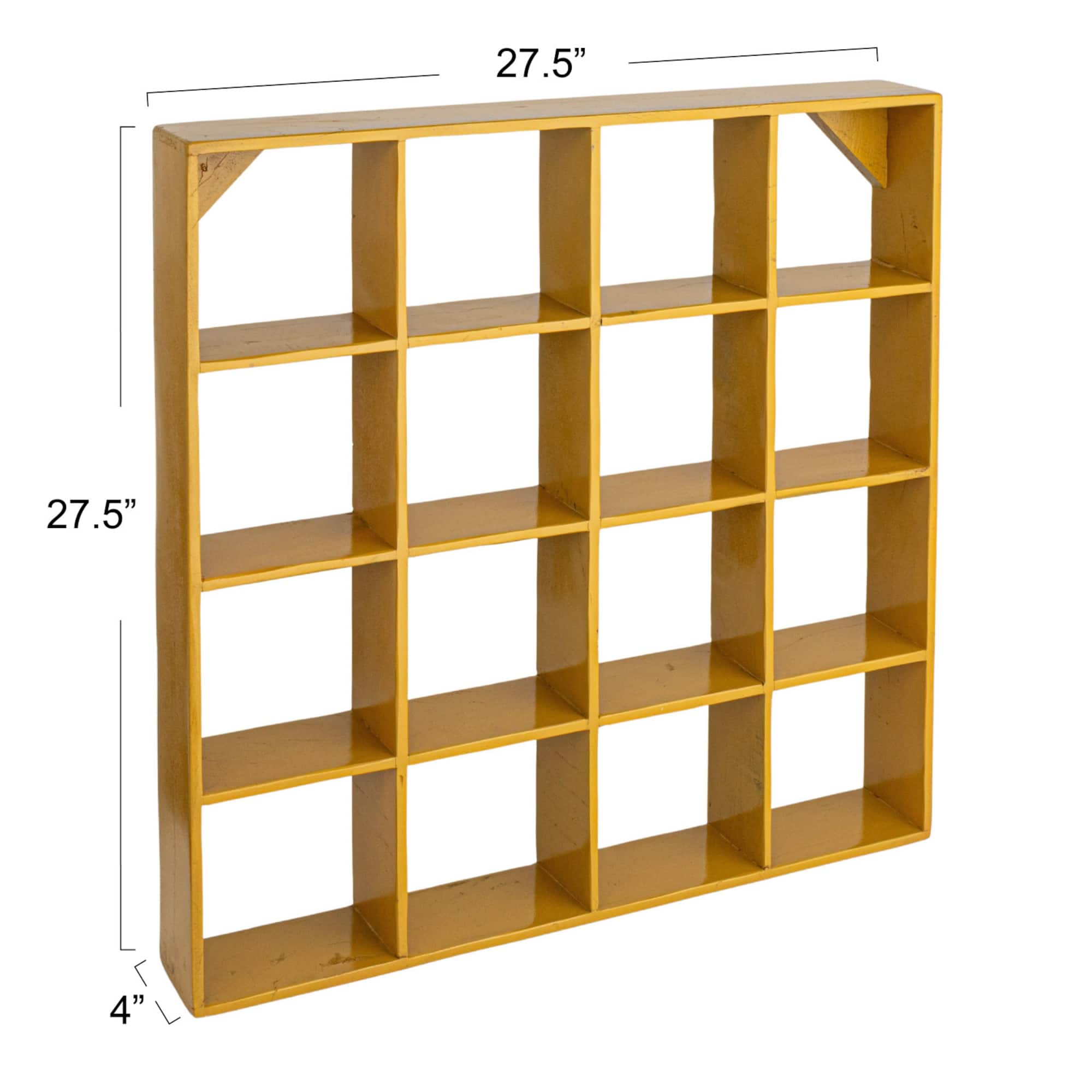 Hello Honey 27.5" Mustard Square Reclaimed Wood & Metal Wall Shelf